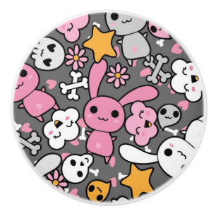 kawaii Graumuster Keramikknauf
