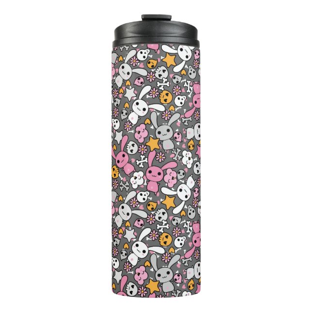 kawaii Graumuster Thermosbecher (Vorderseite)