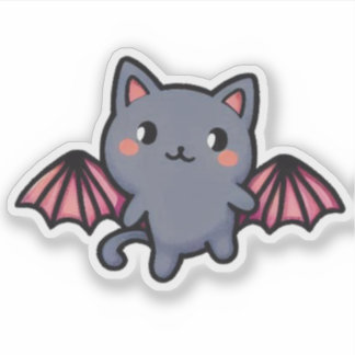 Kawaii Gray Bat Cat - Adorable Flying Kitten Aufkleber