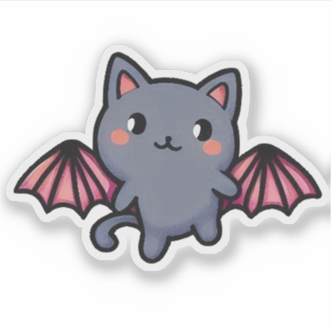 Kawaii Gray Bat Cat - Adorable Flying Kitten Aufkleber (Vorderseite)