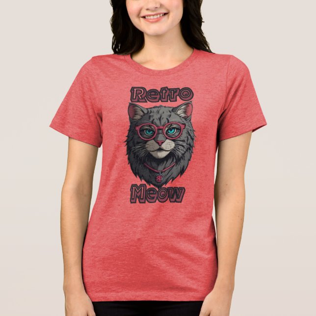 Kawaii Gray Cat in Round Glasses Tri-Blend Shirt (Vorderseite)