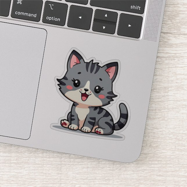 Kawaii Gray Tabby Kitten - Schlaflosigkeit Pose Aufkleber (Detail)
