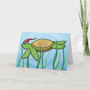 Kawaii Green Sea Turtle Weihnachtskarte Feiertagskarte