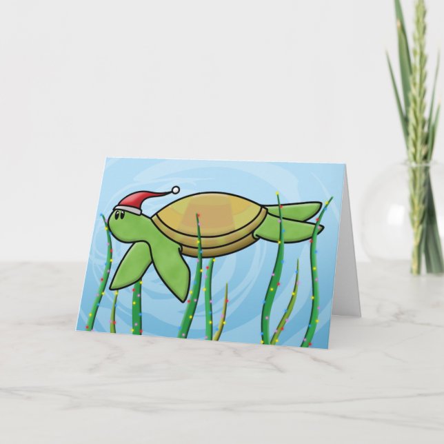 Kawaii Green Sea Turtle Weihnachtskarte Feiertagskarte (Vorderseite)