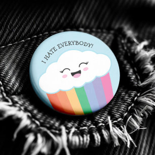 Kawaii Grmpy Cloud and Rainbows Button