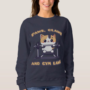 Kawaii Gym Cat Sweatshirt - Niedlich Workout Kitty