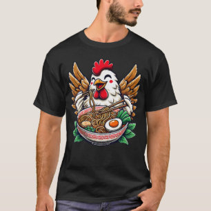 Kawaii-Hähnchen beim Essen von Ramen-Nudeln T-Shirt