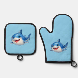 Kawaii-Hai Swimming Freut sich in einem wunderlich Ofenhandschuh & Topflappen-Set