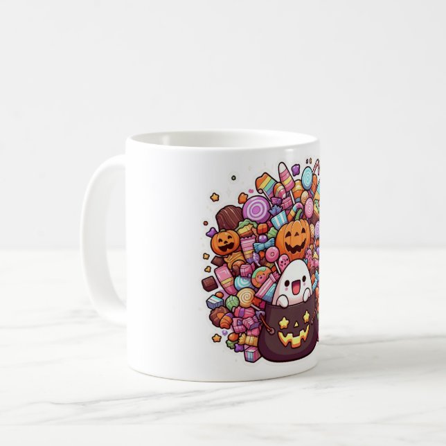 Kawaii Halloween Candy Tasse - Niedlich Ghost, Pum (Vorderseite Links)