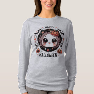 Kawaii Halloween Cat Bat Pumpkin T - Shirt für Kin