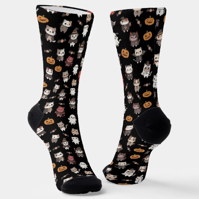 Kawaii Halloween Cat Pattern Socken (Gewinkelt)