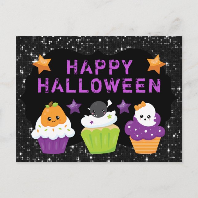 Kawaii Halloween Cupcakes Postkarte (Vorderseite)