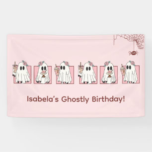 Kawaii-Halloween-Geburtstagsbanner – Rosa Geister Banner