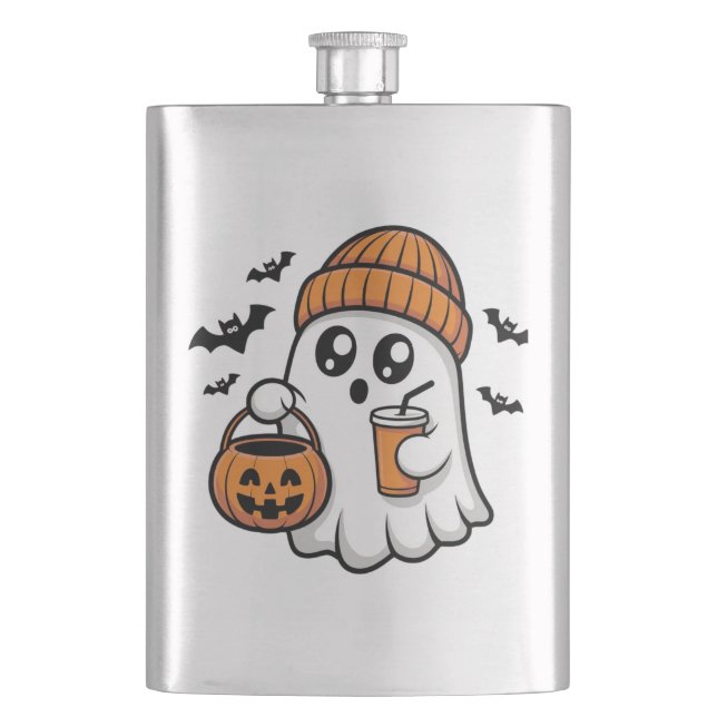 Kawaii Halloween-Geist Orange Mütze Herbstgeist Flachmann (Vorderseite)