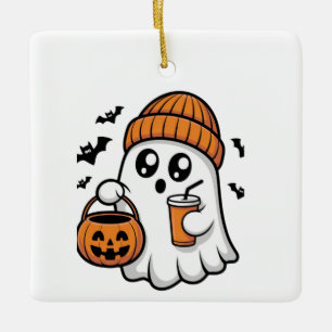 Kawaii Halloween-Geist Orange Mütze Herbstgeist Keramikornament