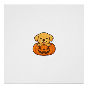 Kawaii-Halloween-Hund � Kürbis-Welpen-Aufkleber Bo Poster