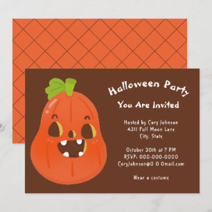 Kawaii Halloween Jack o' Lantern Brown Weißes Part Einladung