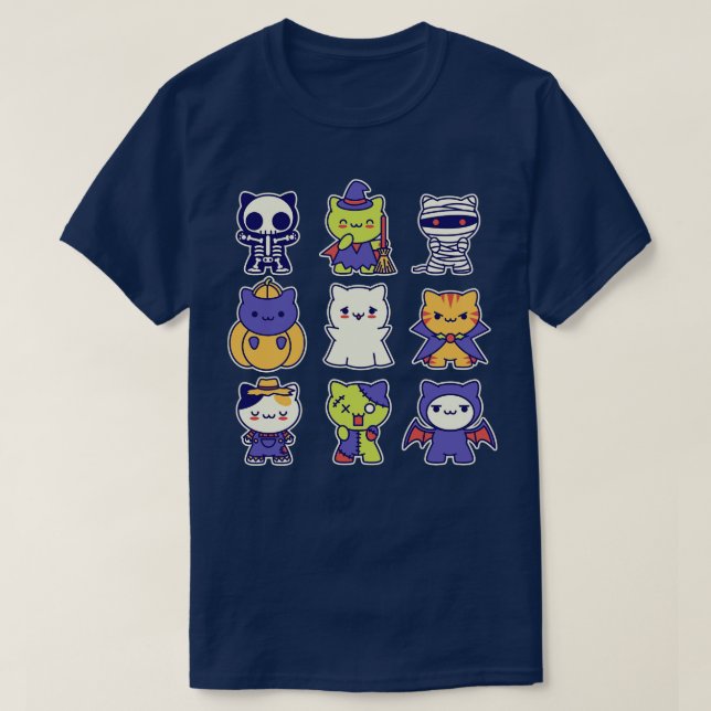Kawaii Halloween Kätzchen T-Shirt (Design vorne)