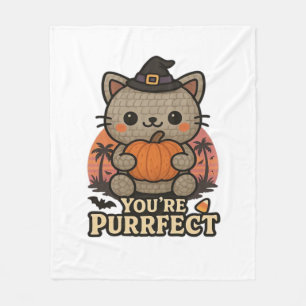 Kawaii Halloween Katze mit Kürbis, Niedlich Hexenk Fleecedecke