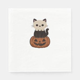 Kawaii Halloween Katze und Kürbis Oversifizierter Serviette
