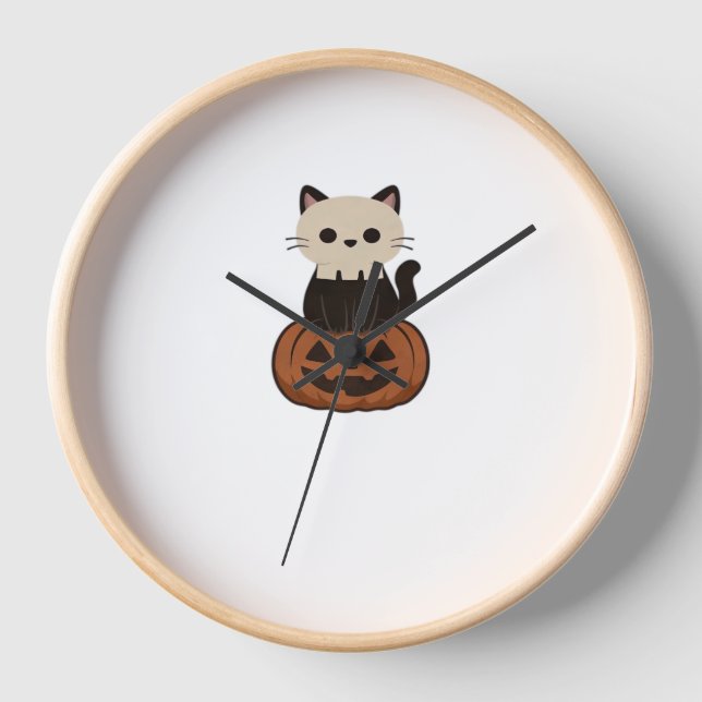 Kawaii Halloween Katze und Kürbisklassischer T - S Uhr (Vorderseite)