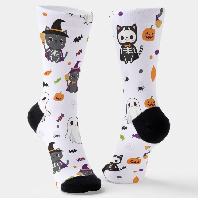 Kawaii Halloween Katzen und Geistersocken Socken (Gewinkelt)