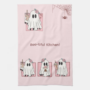 Kawaii-Halloween-Küchentuch – Süße rosa Geister  Geschirrtuch