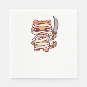 Kawaii Halloween Mummy Cat mit Sword Classic T-Sh Serviette