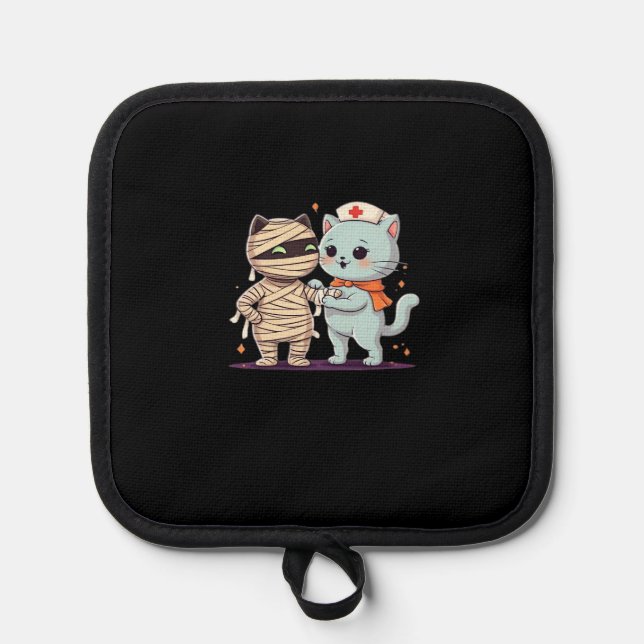Kawaii Halloween Pals Mummy & Nurse cat Oversized  Topflappen (Vorderseite)