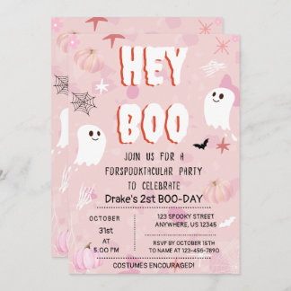 Kawaii Halloween Pink Ghost Birthday Hey Boo Einladung