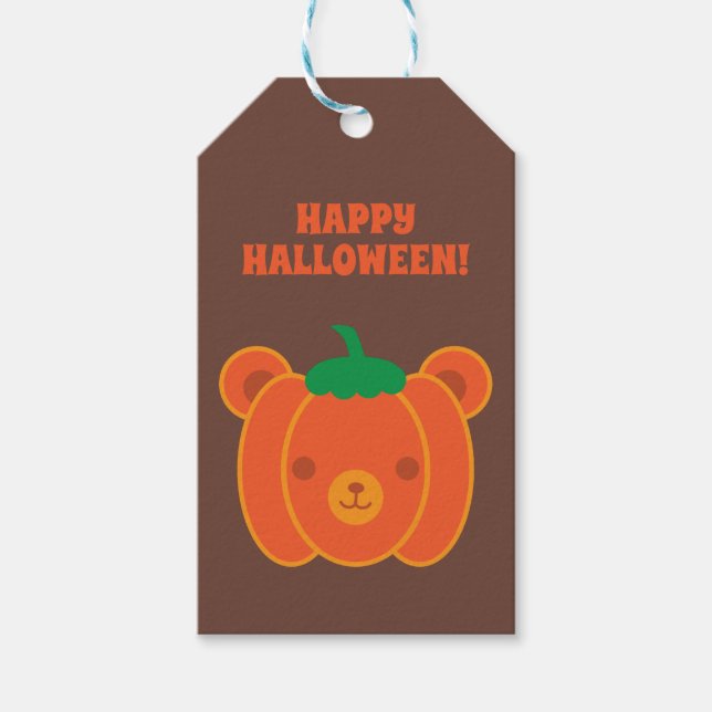 Kawaii Halloween Pumpkin Bear Geschenkanhänger (Vorderseite)