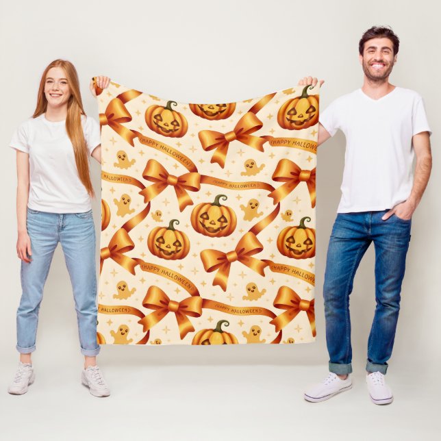 Kawaii Halloween Pumpkin & Bows Fleecedecke (Beispiel)