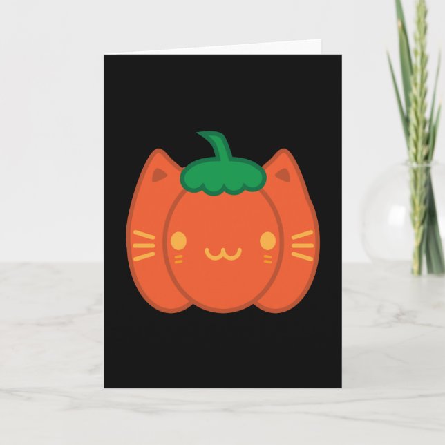 Kawaii Halloween Pumpkin Cat Karte (Vorderseite)