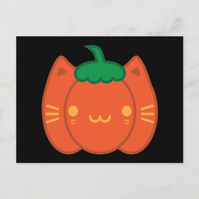 Kawaii Halloween Pumpkin Cat Postkarte (Vorderseite)