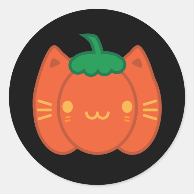 Kawaii Halloween Pumpkin Cat Runder Aufkleber (Vorderseite)