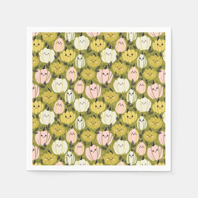 Kawaii Halloween Pumpkins in Pink & Green Serviette (Vorderseite)