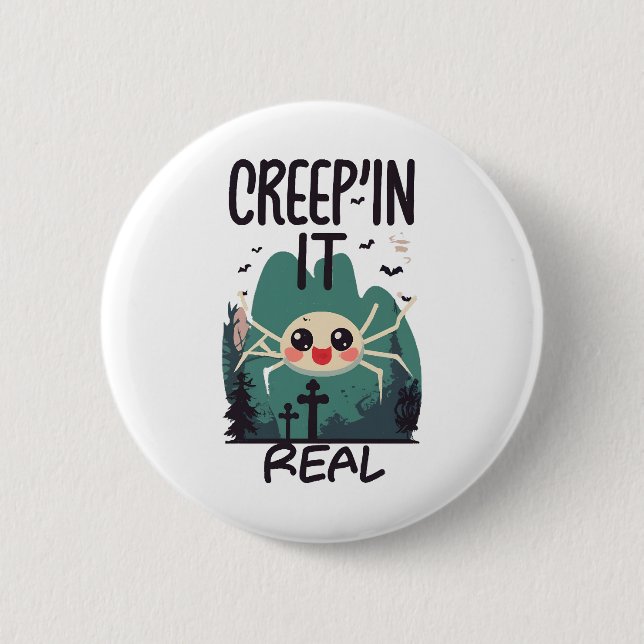 Kawaii Halloween Spider Pun Button (Vorderseite)
