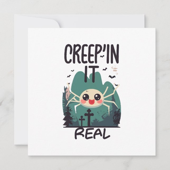 Kawaii Halloween Spider Pun Einladung (Vorderseite)
