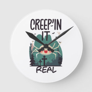 Kawaii Halloween Spider Pun Runde Wanduhr