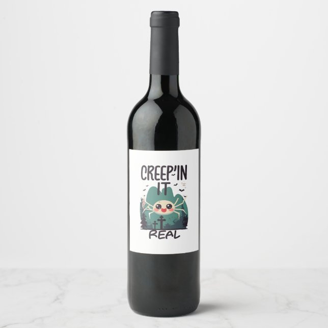 Kawaii Halloween Spider Pun Weinetikett (Vorderseite)