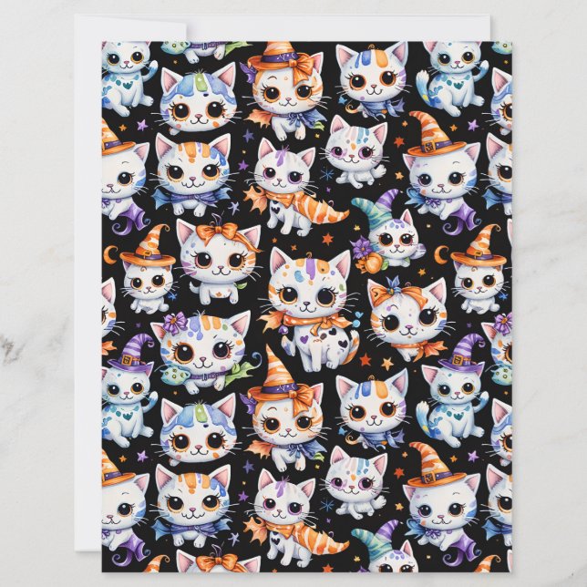 Kawaii Halloween Witch Kitten Scrapbook Paper (Vorderseite)