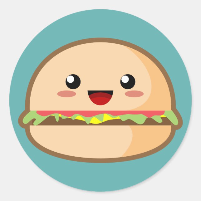 Kawaii Hamburger Runder Aufkleber (Vorderseite)