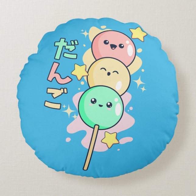 Kawaii Hanami Dango  Rundes Kissen (Vorderseite)