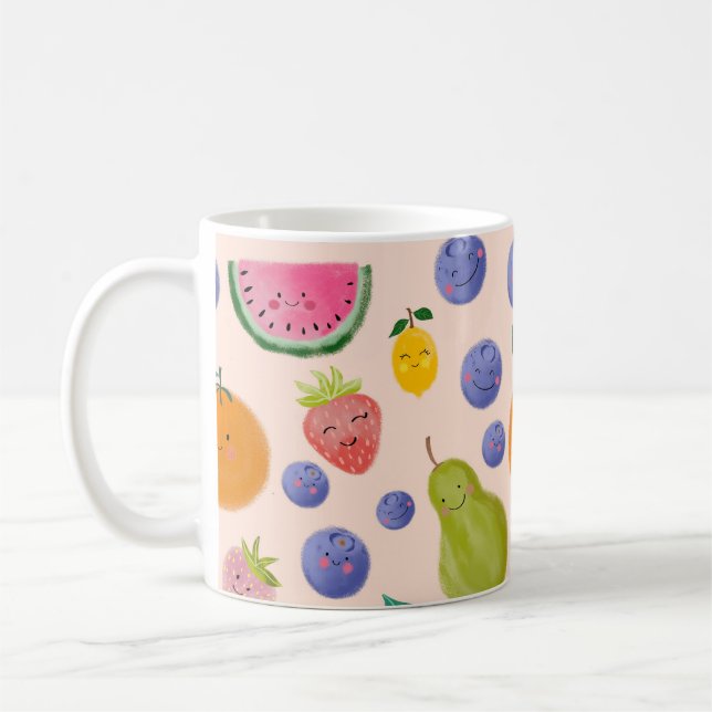 Kawaii Hand-drawn Happy Fruits Kaffeetasse (Links)
