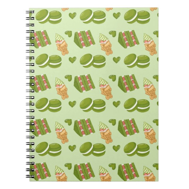 Kawaii Hand-Drawn Matcha Sweets Seamless Pattern Notizblock (Vorderseite)