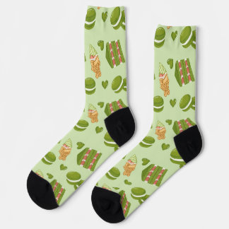  Kawaii Hand-Drawn Matcha Sweets Seamless Pattern Socken