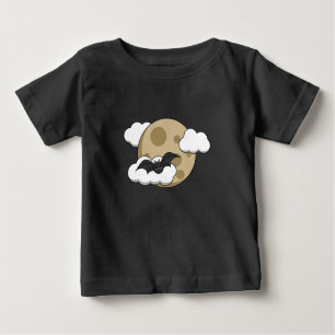 Kawaii Happy Bat Flying on Full Moon Baby T-shirt