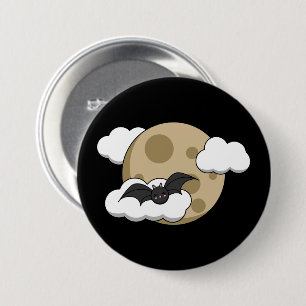 Kawaii Happy Bat Flying on Full Moon Button