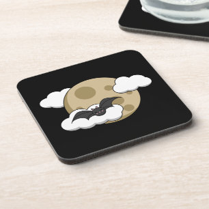 Kawaii Happy Bat Flying on Full Moon Getränkeuntersetzer