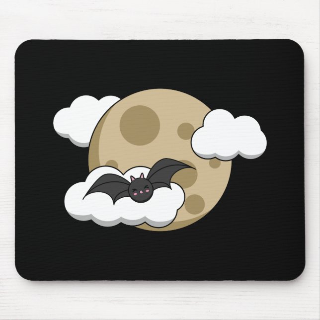 Kawaii Happy Bat Flying on Full Moon Mousepad (Vorne)
